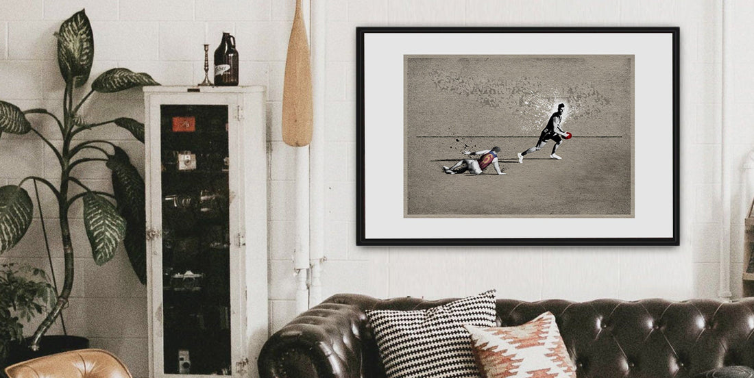 wall art in a stylish setting for a man cave - fisher classics sports art