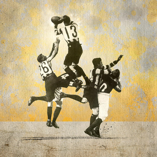 Heroic moment of Dick Lee’s mark reimagined in high-contrast style — ideal for collectors and fans of bold football artwork