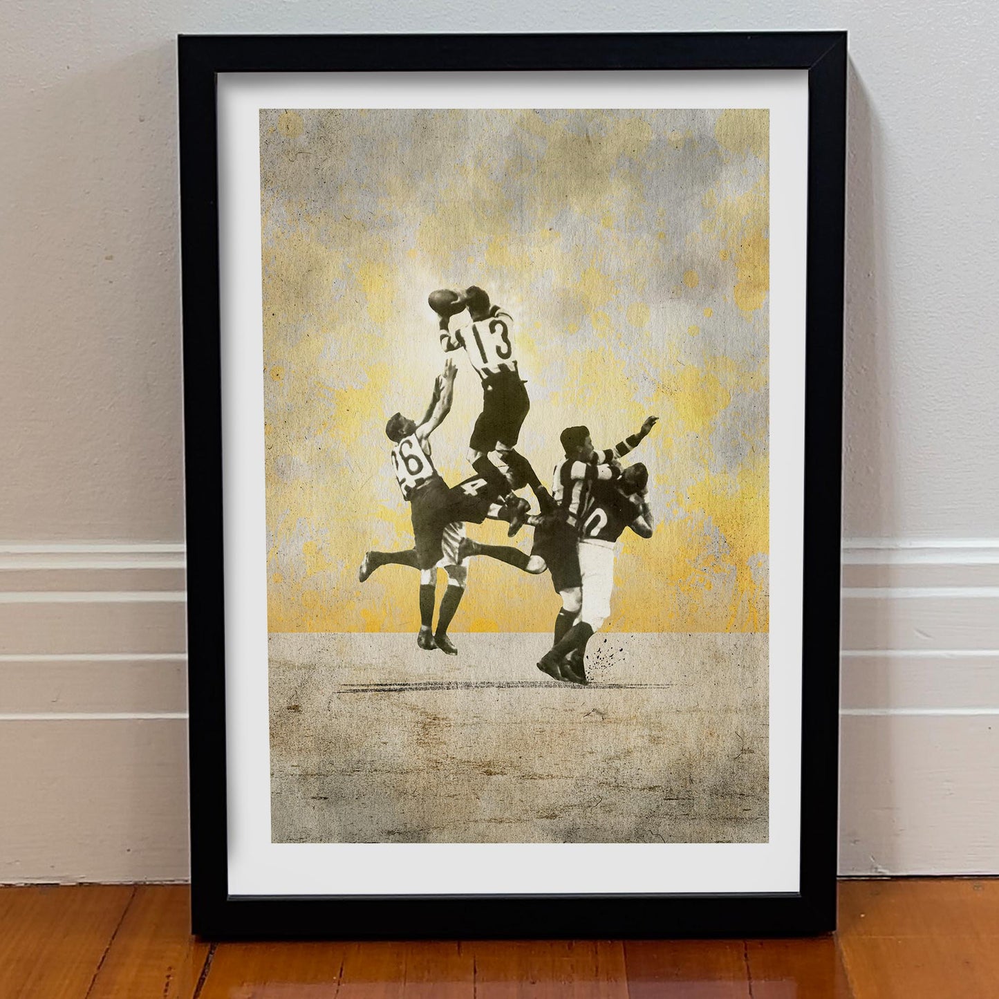 Small framed Collingwood football artwork — Dick Lee mark captured for cool man cave styling