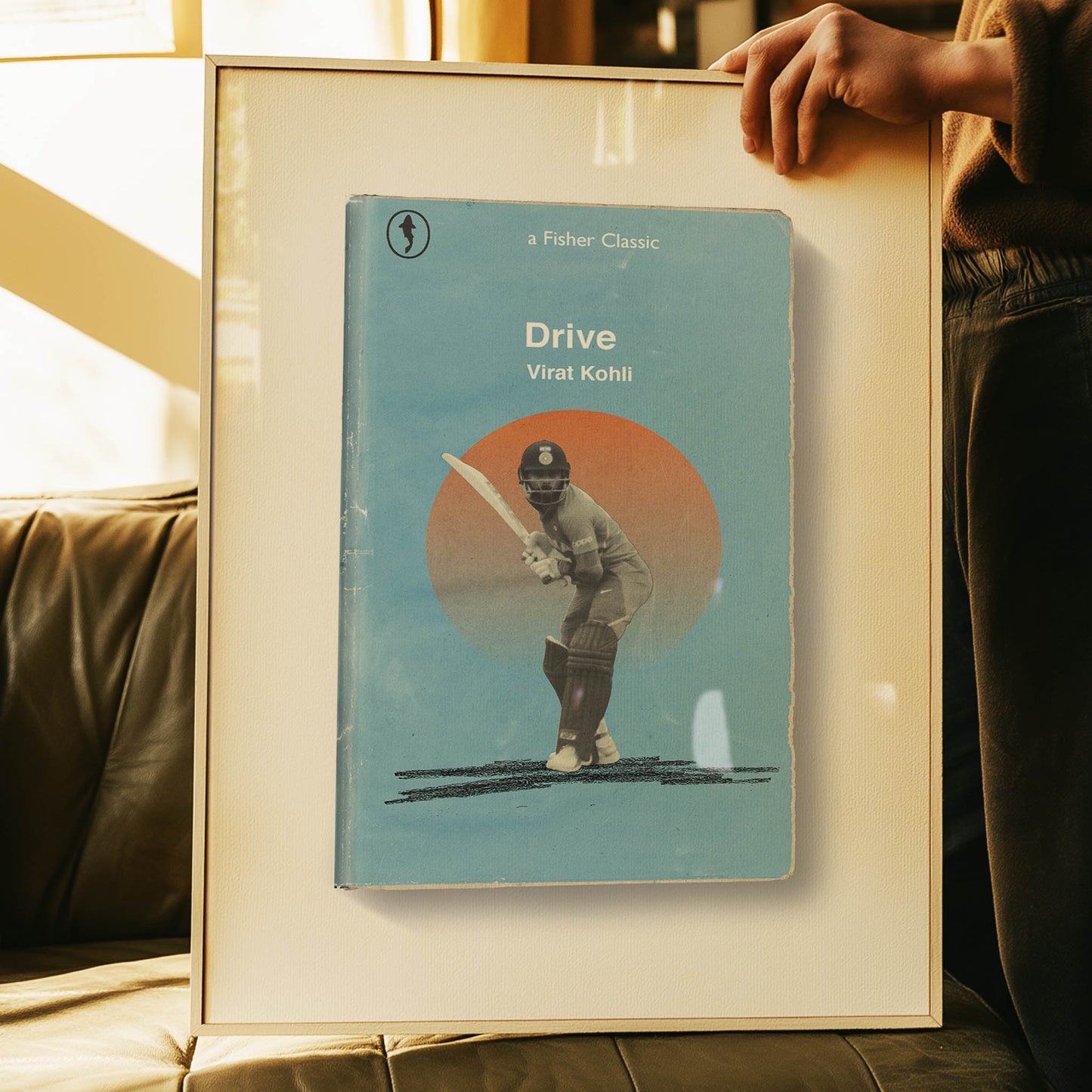 Close-up of vintage-style Virat Kohli artwork ‚ handcrafted sports print