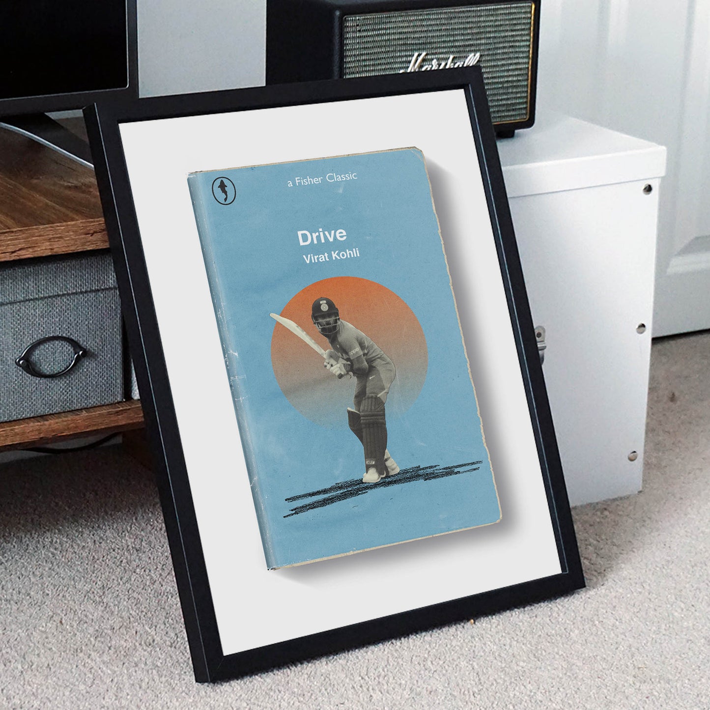 Side view of framed Virat Kohli print ‚ classic man cave wall art