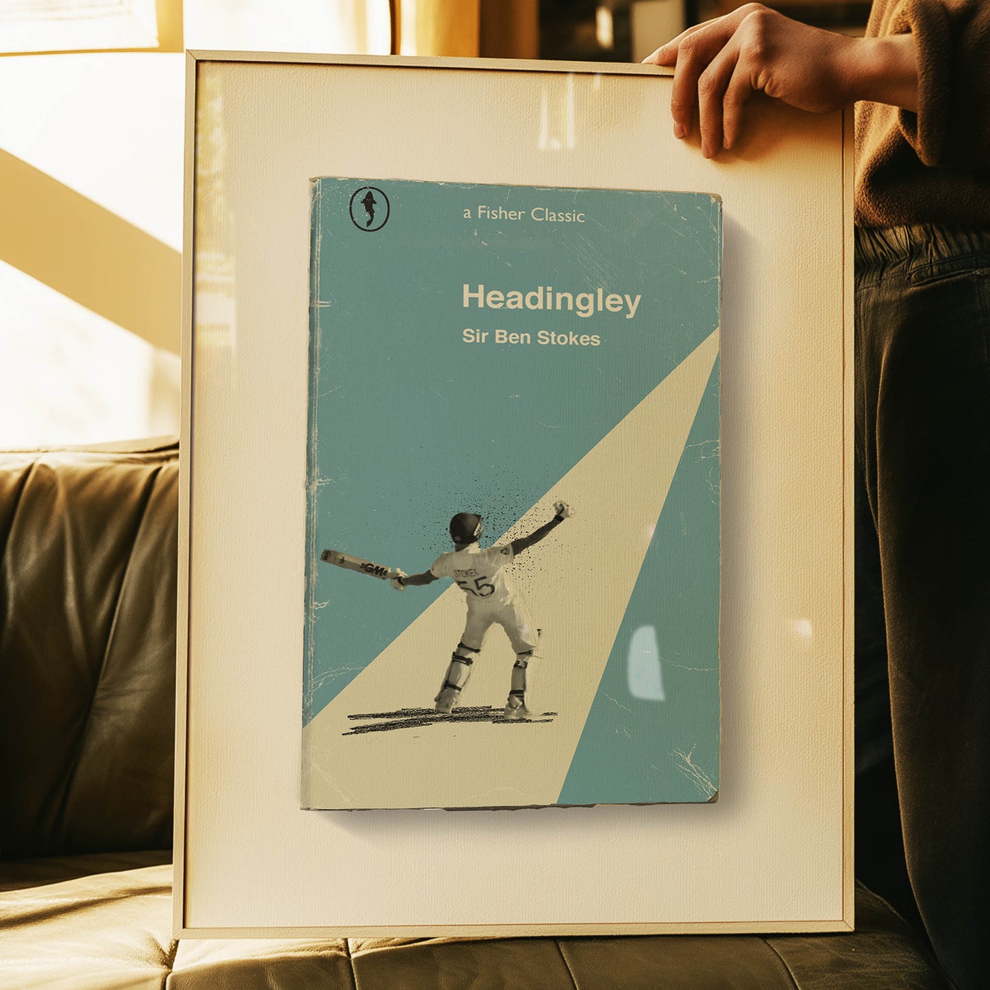 Close-up of vintage-style Ben Stokes artwork ‚ handcrafted sports print