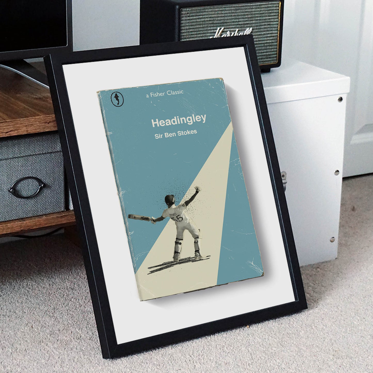 Side view of framed Ben Stokes print ‚ classic man cave wall art