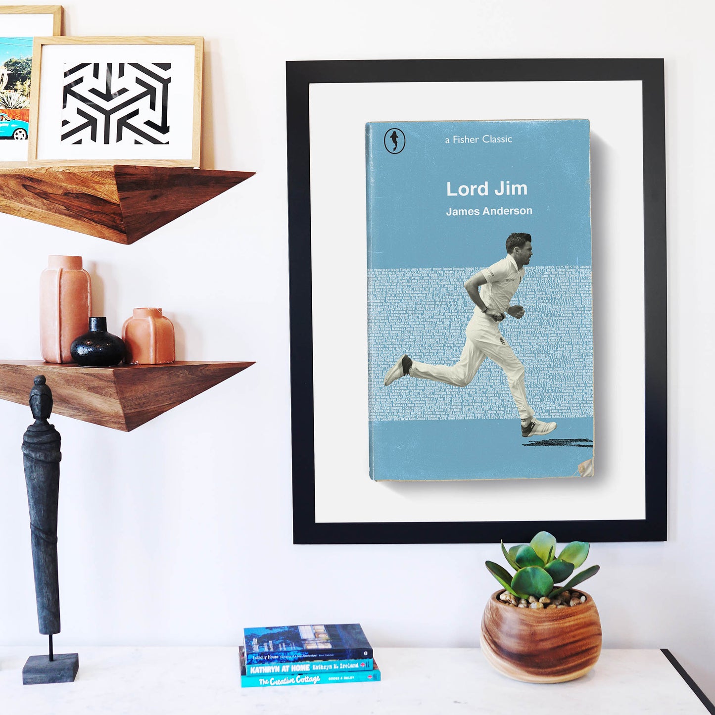 James Anderson cricket print styled inside a cool man cave space