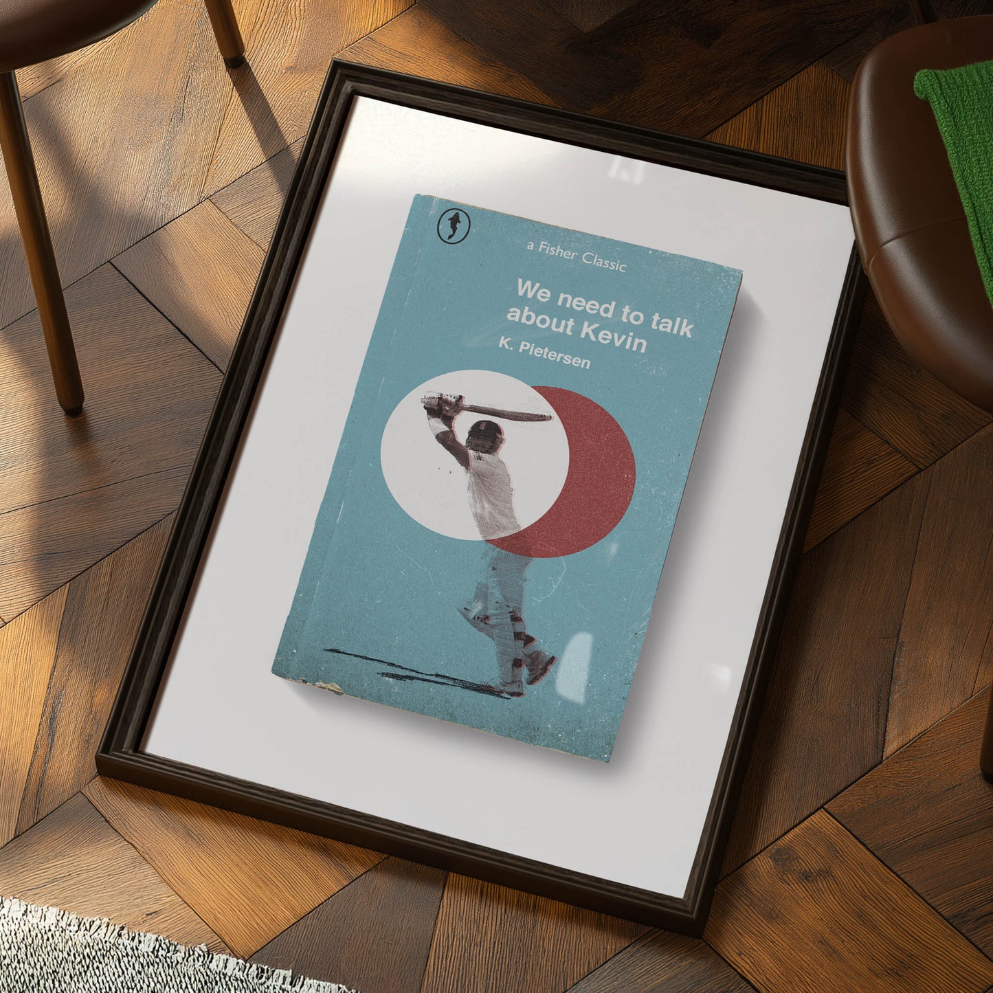 Studio image of framed Kevin Pietersen cricket art – premium open edition print