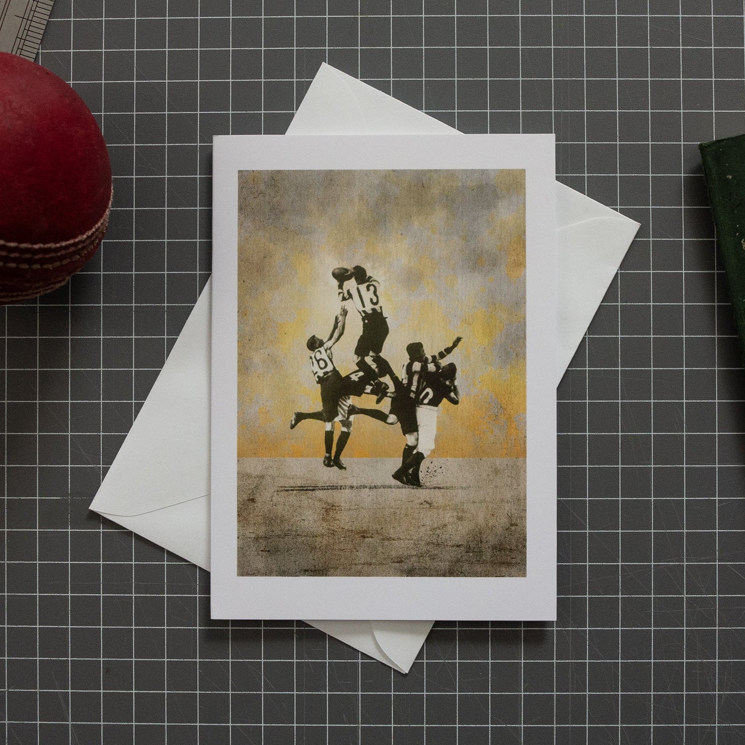 Fisher Classics sports greeting cards featuring cricket and footy artwork.
