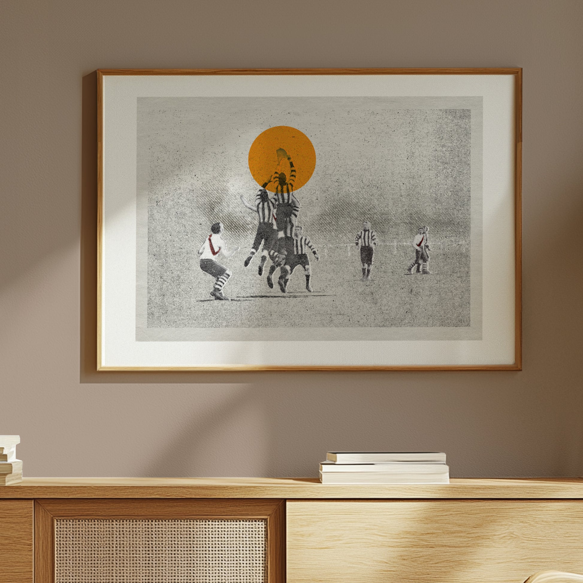 The Aerialists – framed football artwork studio shot | Fisher Classics