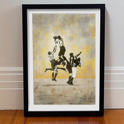 Small framed Collingwood football artwork — Dick Lee mark captured for cool man cave styling