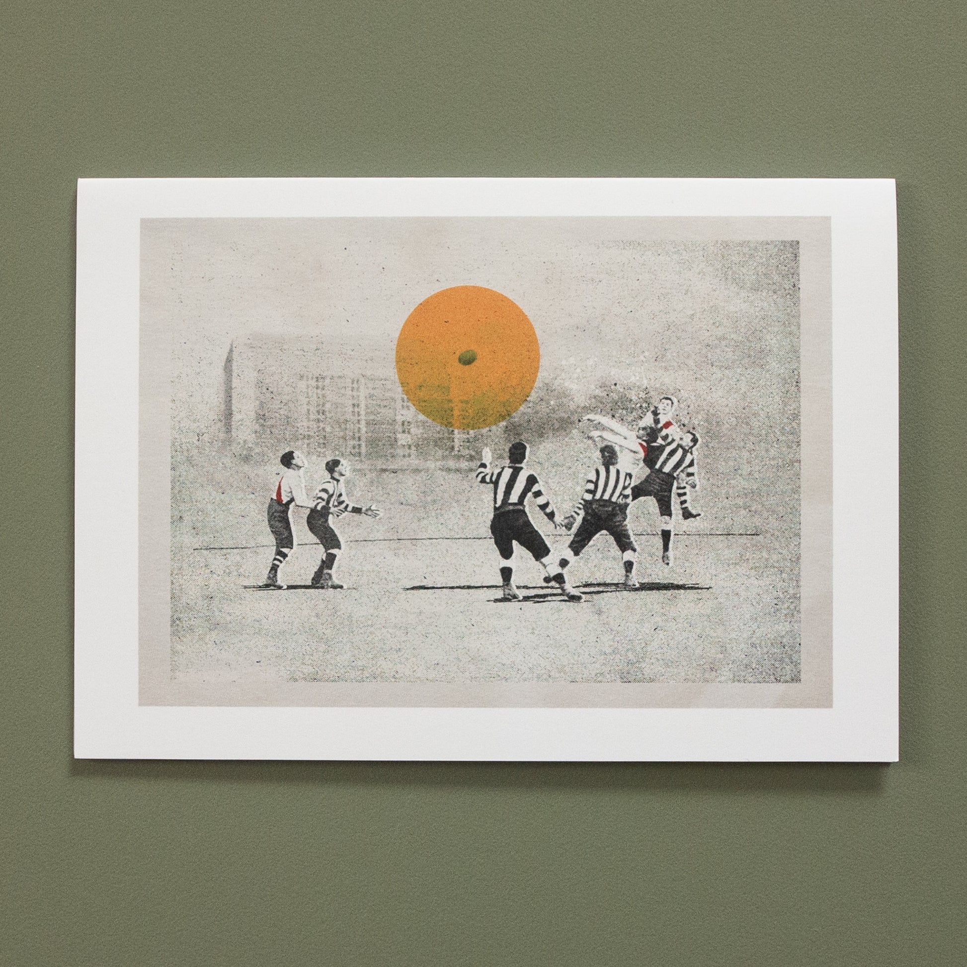 At the Contest footy greeting card by Fisher Classics featuring Australian rules football artwork.