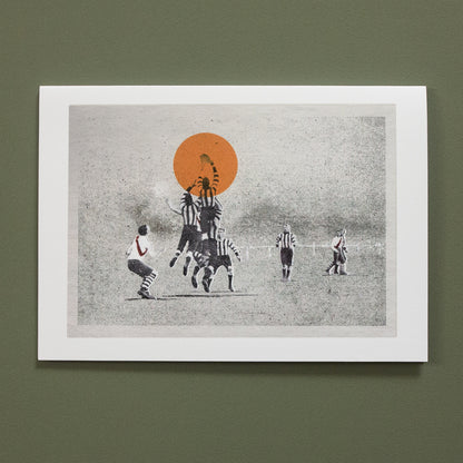 The Aerialists footy greeting card by Fisher Classics featuring high mark football artwork