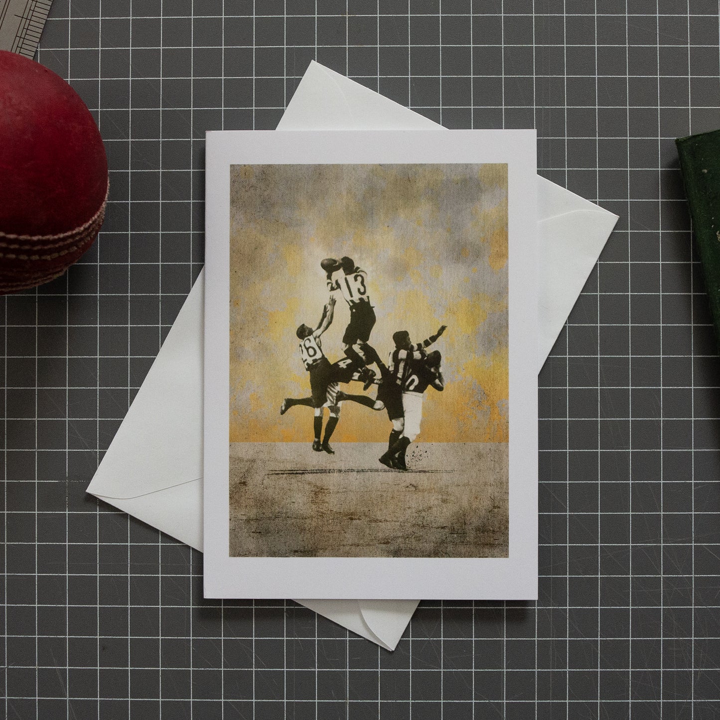 The Leap at Victoria Park football greeting card with envelope by Fisher Classics.