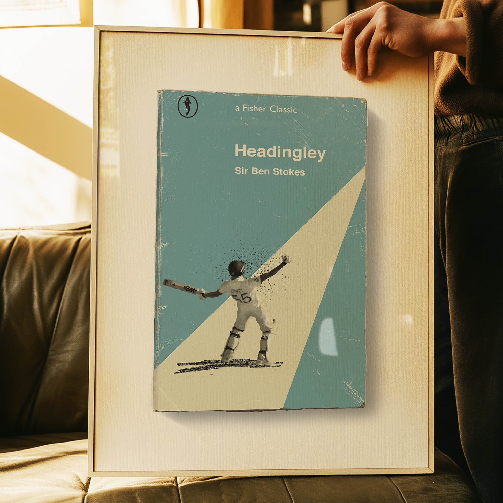 Close-up of vintage-style Ben Stokes artwork ‚ handcrafted sports print