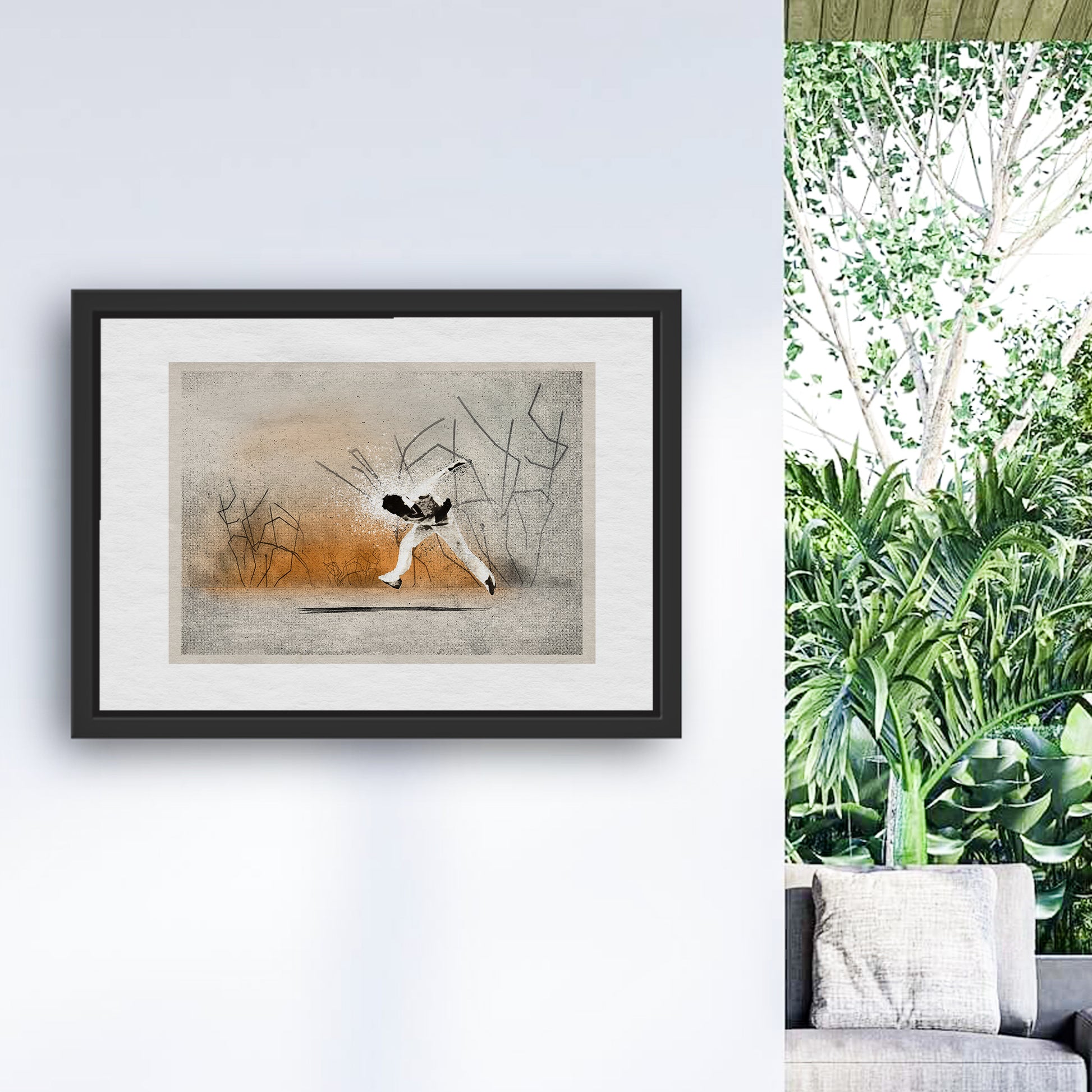 Small framed cricket print – Making of a Fast Bowler in a modern man cave